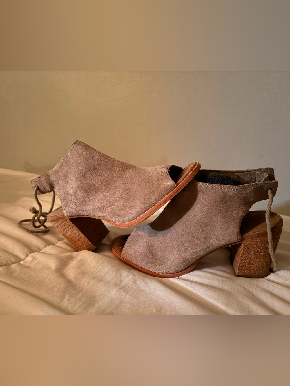 Women's Taupe Suede Open-Toe Block Heel Sandals